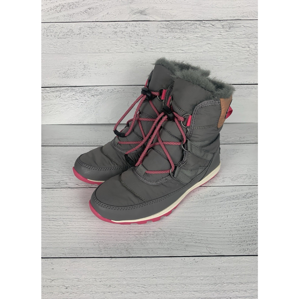 Sorel Women's 5 Gray Pink Waterproof Winter Snow Lace Up Faux Fur Lined Boots
